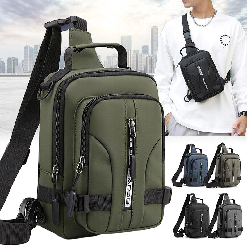 Men's Small Sling Chest Bag Backpack Anti-theft Crossbody Shoulder Bag wUSB Port
