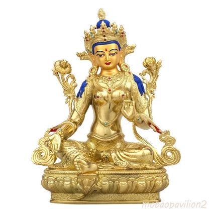 Brass Gilding Green Tara Buddha Statue Nepal Guanyin Goddess Statue Collectible