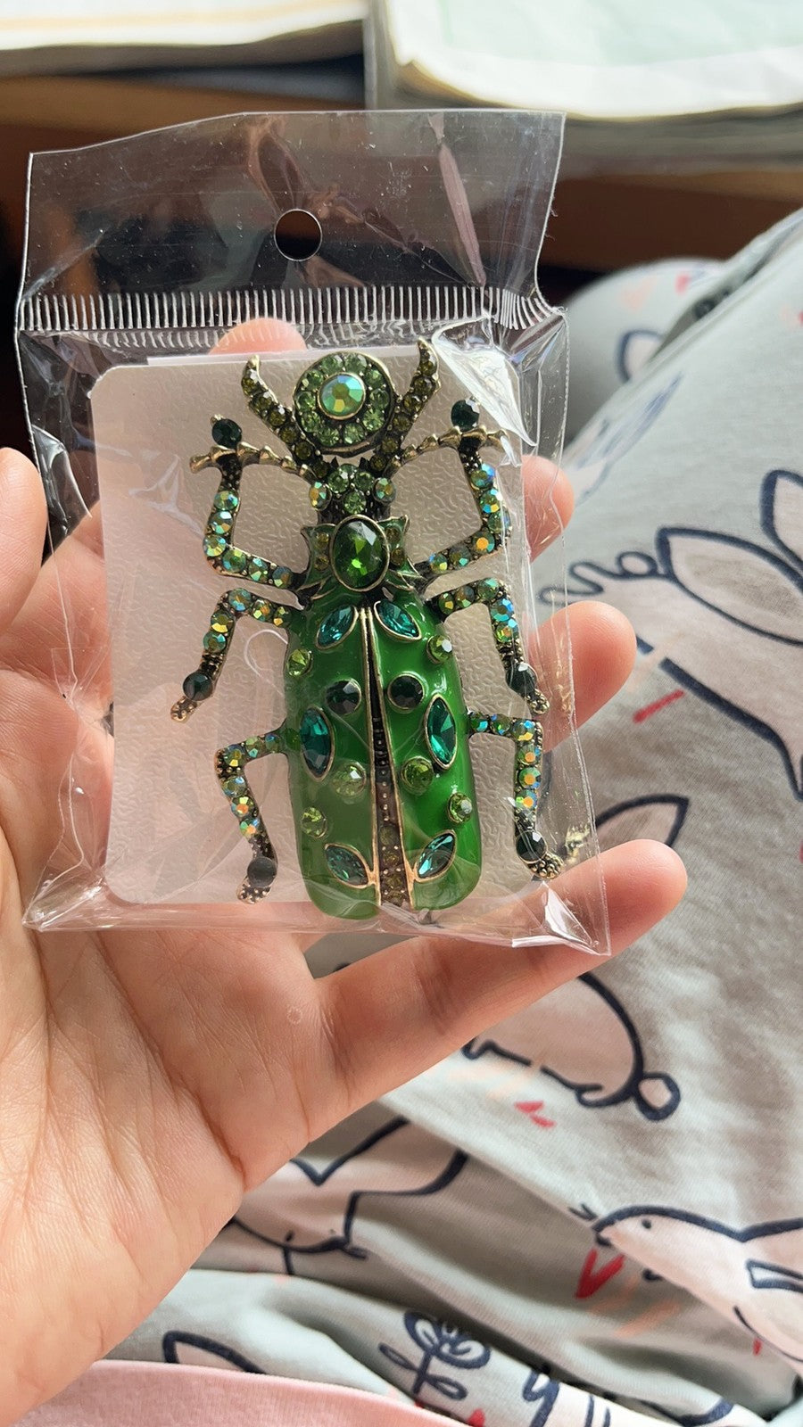 Vintage Scarab Brooch Green Enamel Insect Pin Accessory