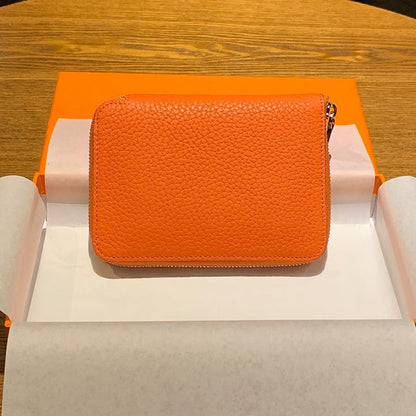 Genuine Leather Coin Bag Zipper Multi Card Pocket Wallets Purses Cotton Orange