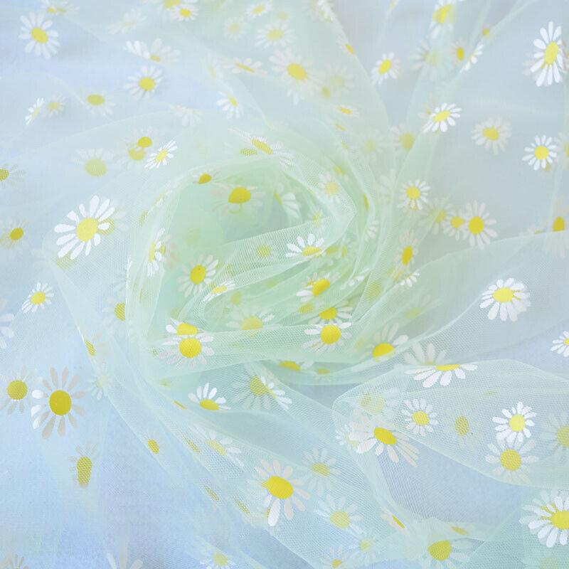 Floral Daisy Gauze Mesh Fabric Transparent Chiffon DIY Sweet Dress Blouse Bags