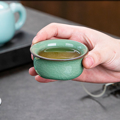Single Teacup Fish Relief China Longquan Celadon Porcelain Cup Of Tea Master Cup