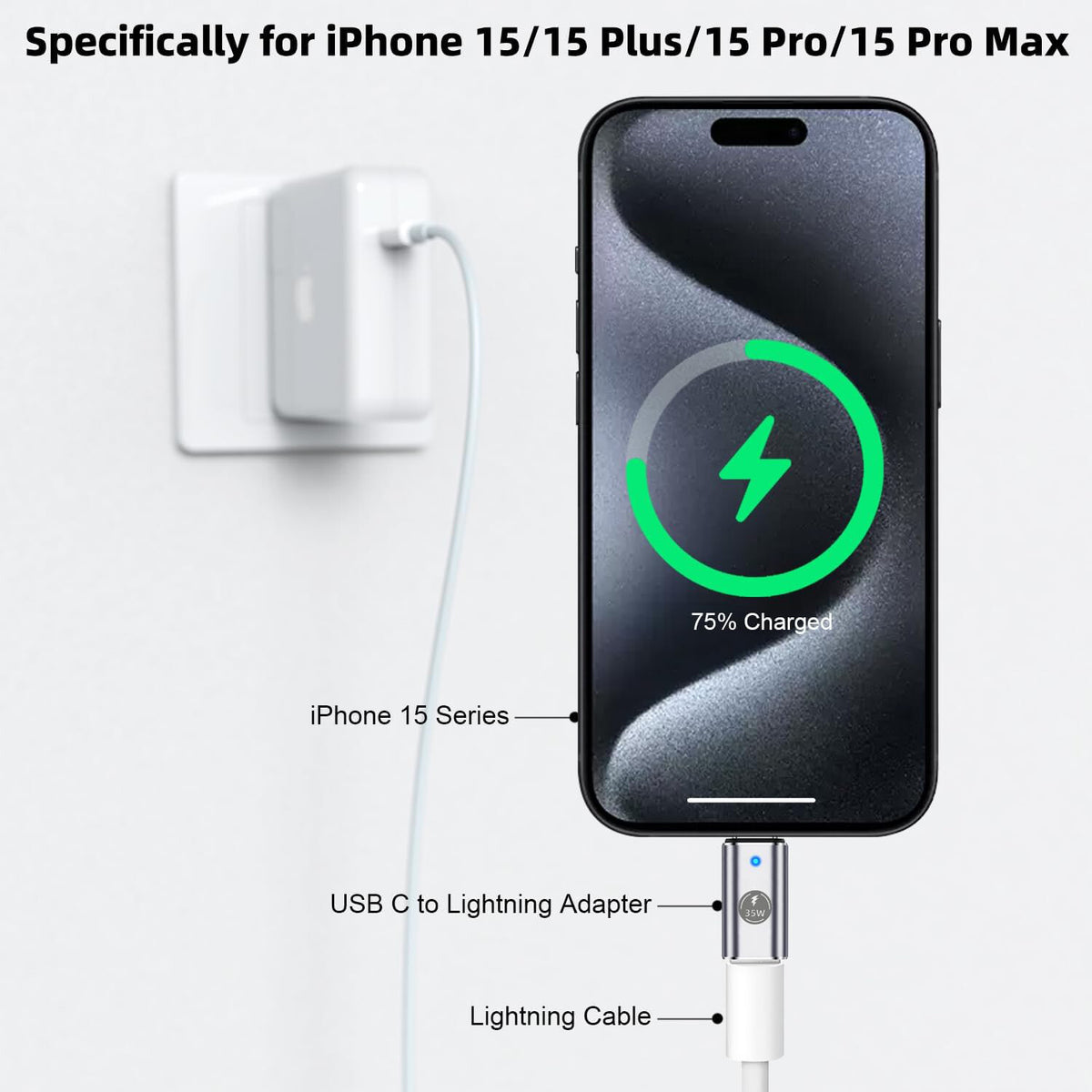 35W USB-C Male to iOS Female Adapter + lanyard For iPhone 15 Pro Max 15 Plus Lot