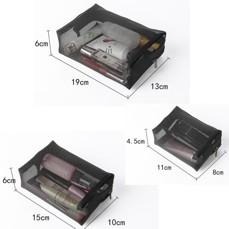 3PCS Transparent Cosmetic Bag Travel Makeup Case Zipper Organizer Storage Pouch