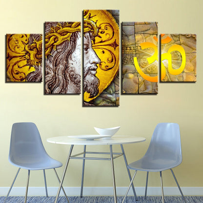 Jesus Crown Thorns Arabic Calligraphy 5 Panel Canvas Print Wall Art Home Decor