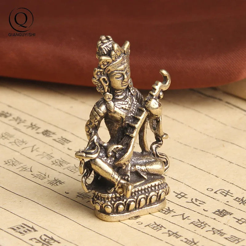 Retro Brass Guanyin Bodhisattva Tea Pet Buddhist Buddha Figurines Handicrafts