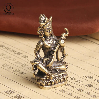 Retro Brass Guanyin Bodhisattva Tea Pet Buddhist Buddha Figurines Handicrafts