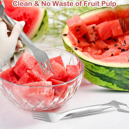 4PCS Watermelon Slicer Cutter,2-in-1 Fork Stainless Steel Fruit Cutting Artifact