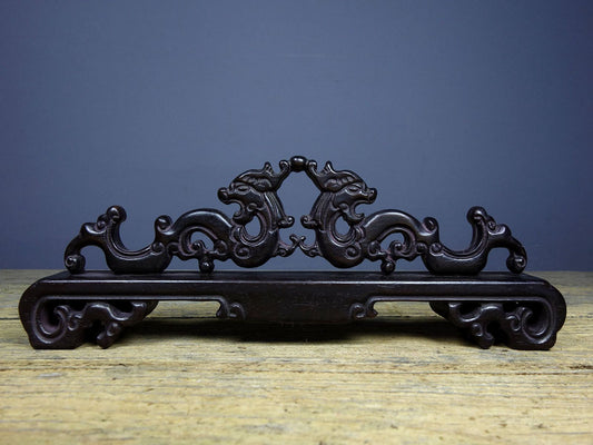 Chinese Natural Rosewood Hand-carved Double Dragons Pen Rack Statue