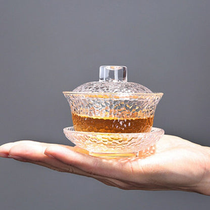 3.66" Glass Gaiwan Kung Fu Tea Set Heat-resistant Hammer-patterned Tea Bowl Gift