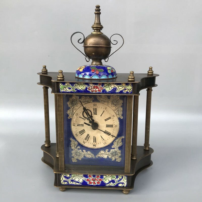Exquisite Old Chinese copper Cloisonne Enamel handmade Mechanical clock