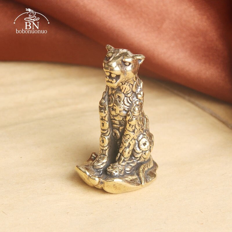 Currency Symbol Pattern Leopard Figurine Miniature Desktop Ornaments Brass Anima