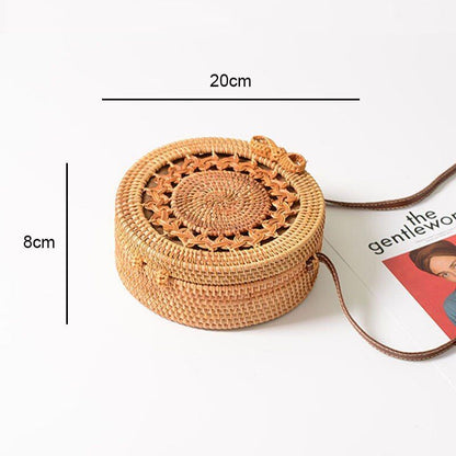 Straw Bags Round Woven Handmade Summer Beach Circle Crossbody Shoulder Bag 1 PC