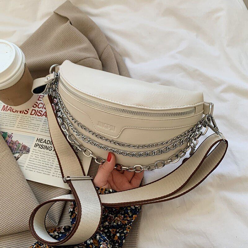 Chain Waist Belt Bag Women Leather Crossbody Fashion Phone Pack Purse Ladies