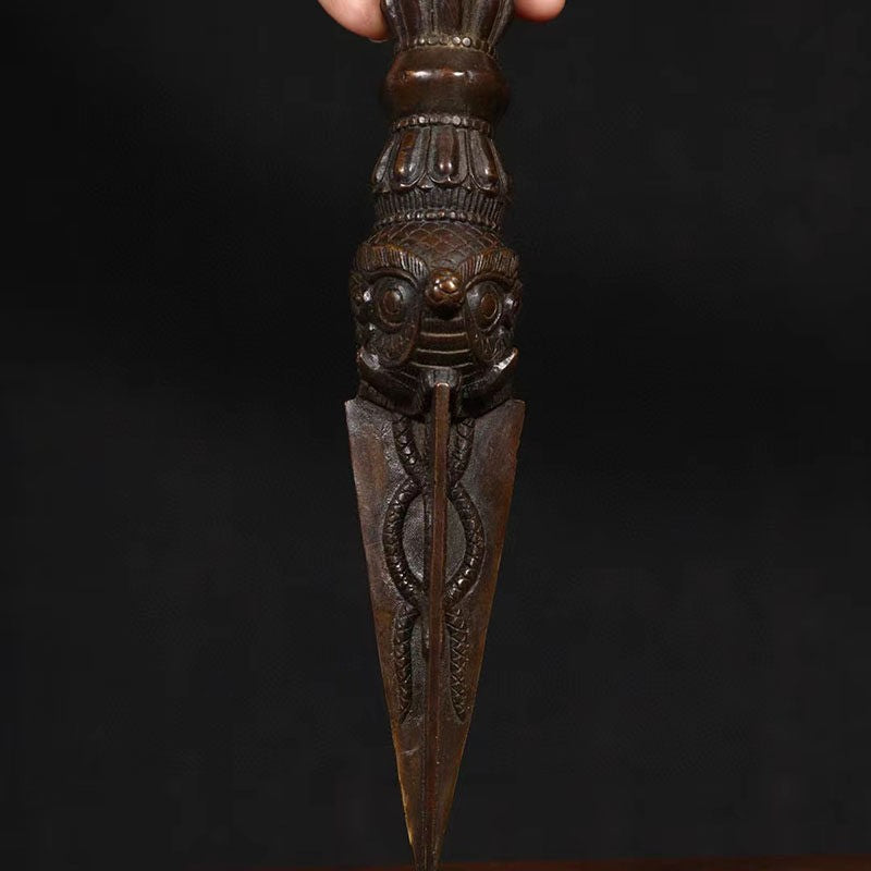 12" Tibetan bronze Gilt Horse head Mahakala Buddha Vajra Phurpa Dagger equipment