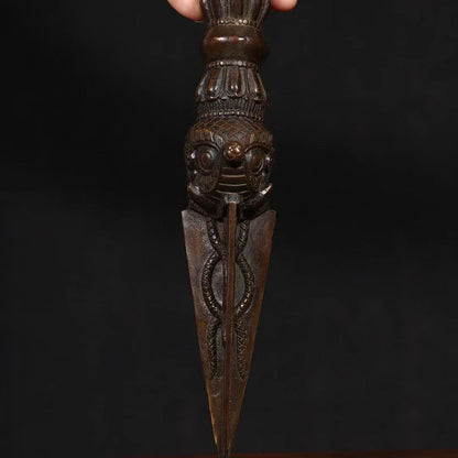 12" Tibetan bronze Gilt Horse head Mahakala Buddha Vajra Phurpa Dagger equipment