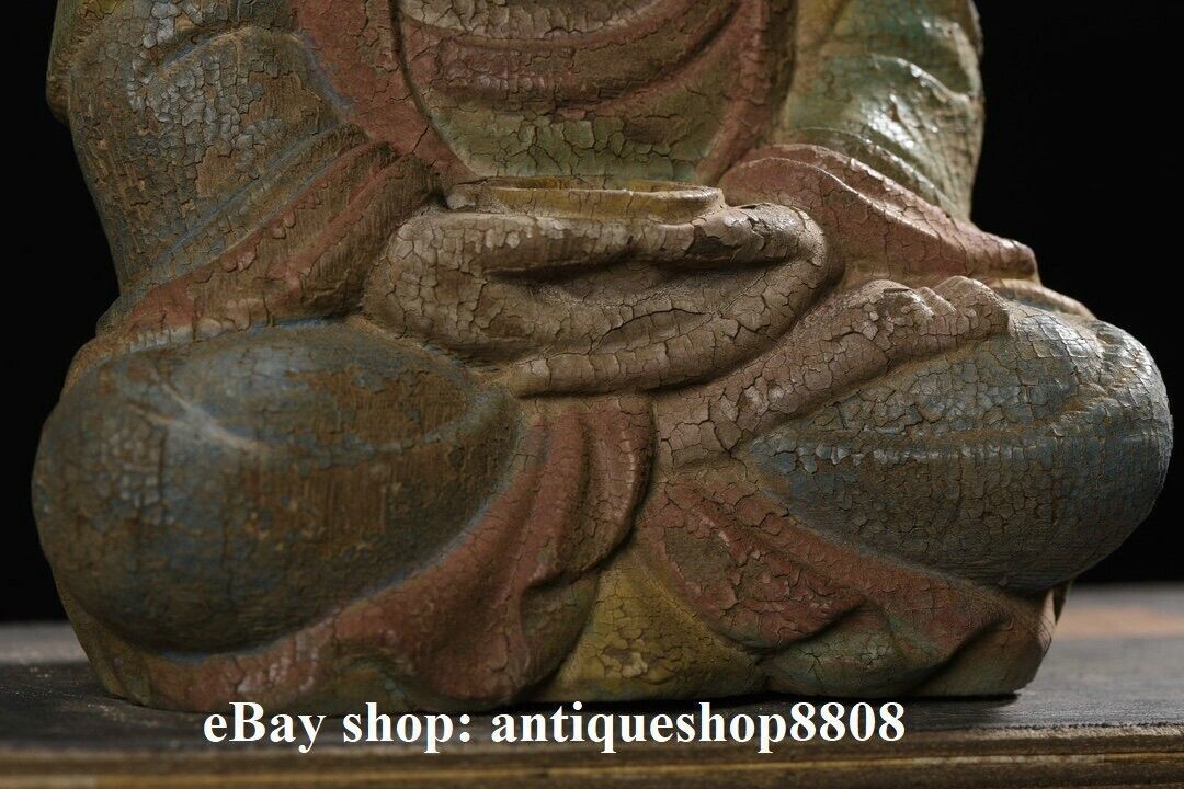 9" Old Tibet Buddhism Wood Carved Shakyamuni Amitabha Buddha Sakyamuni Statue