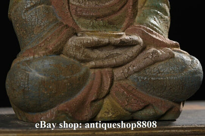 9" Old Tibet Buddhism Wood Carved Shakyamuni Amitabha Buddha Sakyamuni Statue