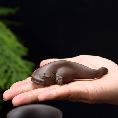 One Pair Zisha Tea Pet Fish Carved Statue Couple Lover Gift Tea Play Catfish New