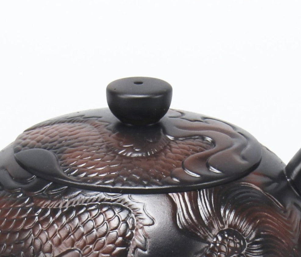 6.8oz Purple Pottery Tea Pot Dragon Carved Chinese Kungfu Tea Pot Marked 200ml