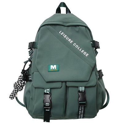 Fashion Double Buckle Waterproof Nylon Backpack Student School Shoulder Bags 1PC