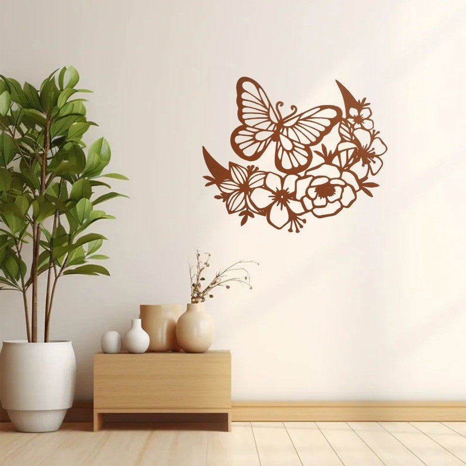 CIFbuy Boho Moon Phase Butterfly Flower Metal Wall Art Nordic Home Decor