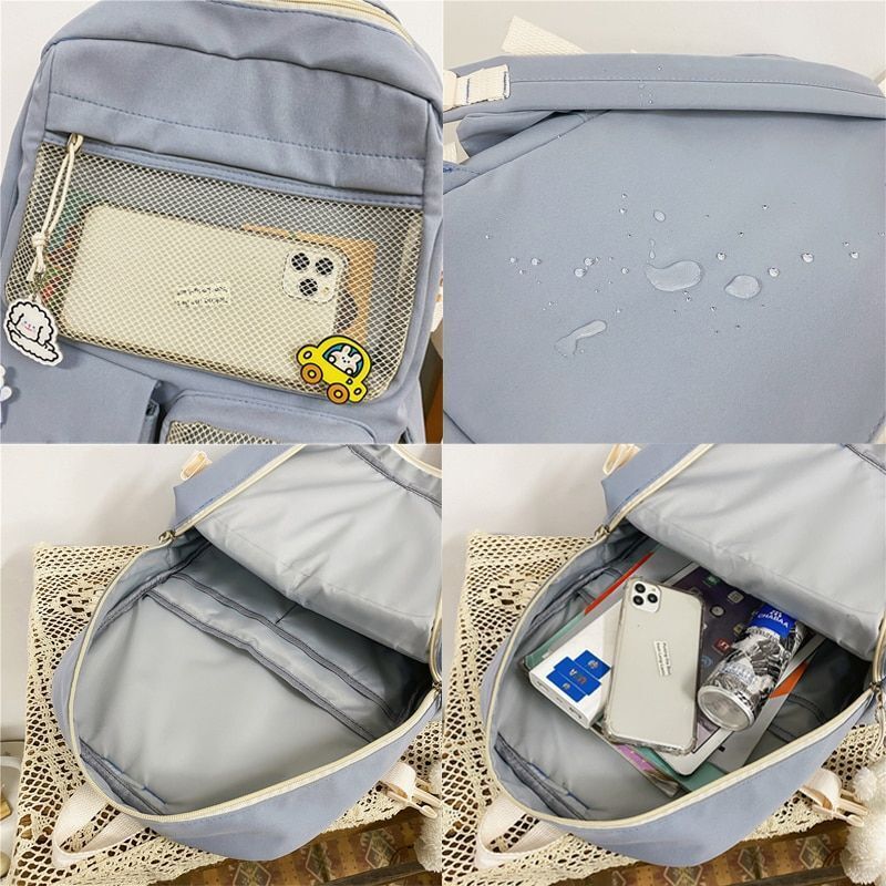 Buckle Badge Backpack Candy Color Fashion Cute Schoolbag Shoulder Bag 32*43*13CM