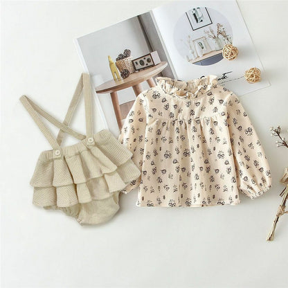 Baby Girls Clothes Set 2Pcs Vintage Cotton Floral Blouse Shirts Rompers Newborn