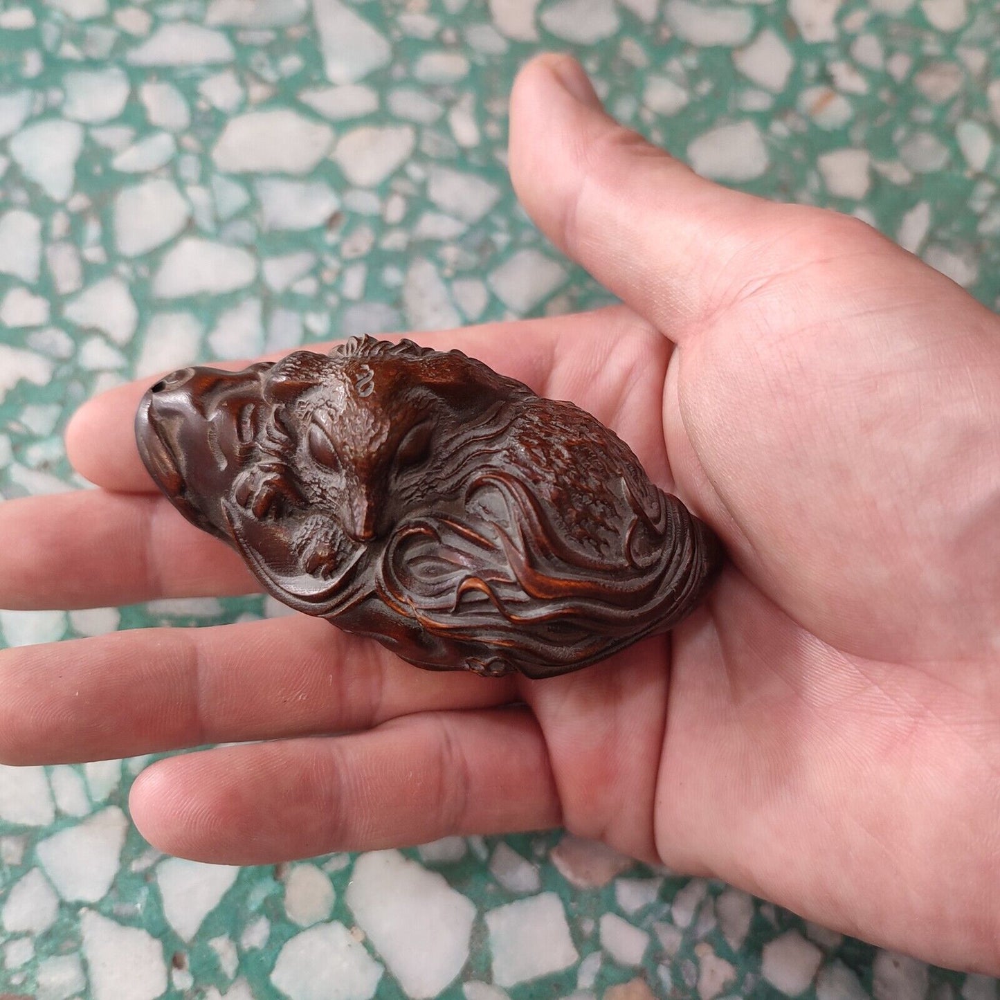 chinese wood appealing sculpture lowrie fox statue beautifully carved pendant