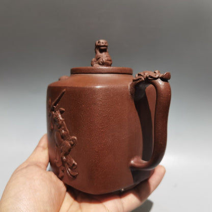 Vintage Chinese Yixing Purple Clay Teapot Zisha Ceramic Carving Collectible Rare