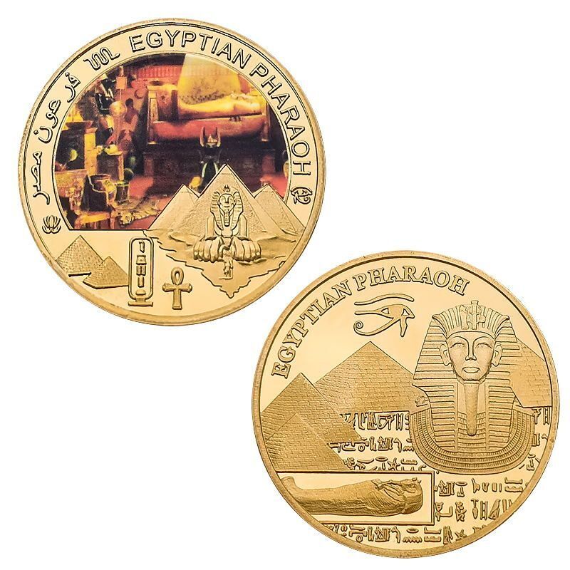 Commemorative Challenge Coins Egyptian Pharaoh Gold Plated Craft Souvenir 1.57in