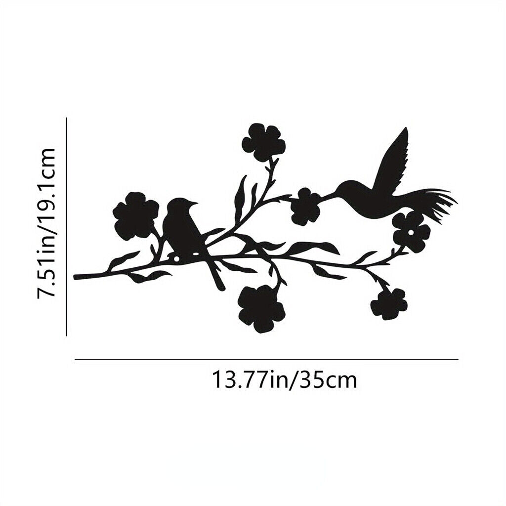 1pc Black Leaves and Flowers Metal Birds Wall Art Decor for Home and Garden