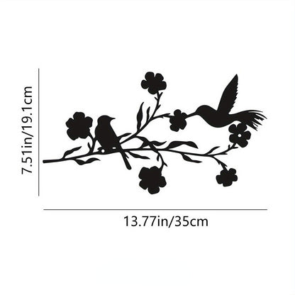 1pc Black Leaves and Flowers Metal Birds Wall Art Decor for Home and Garden
