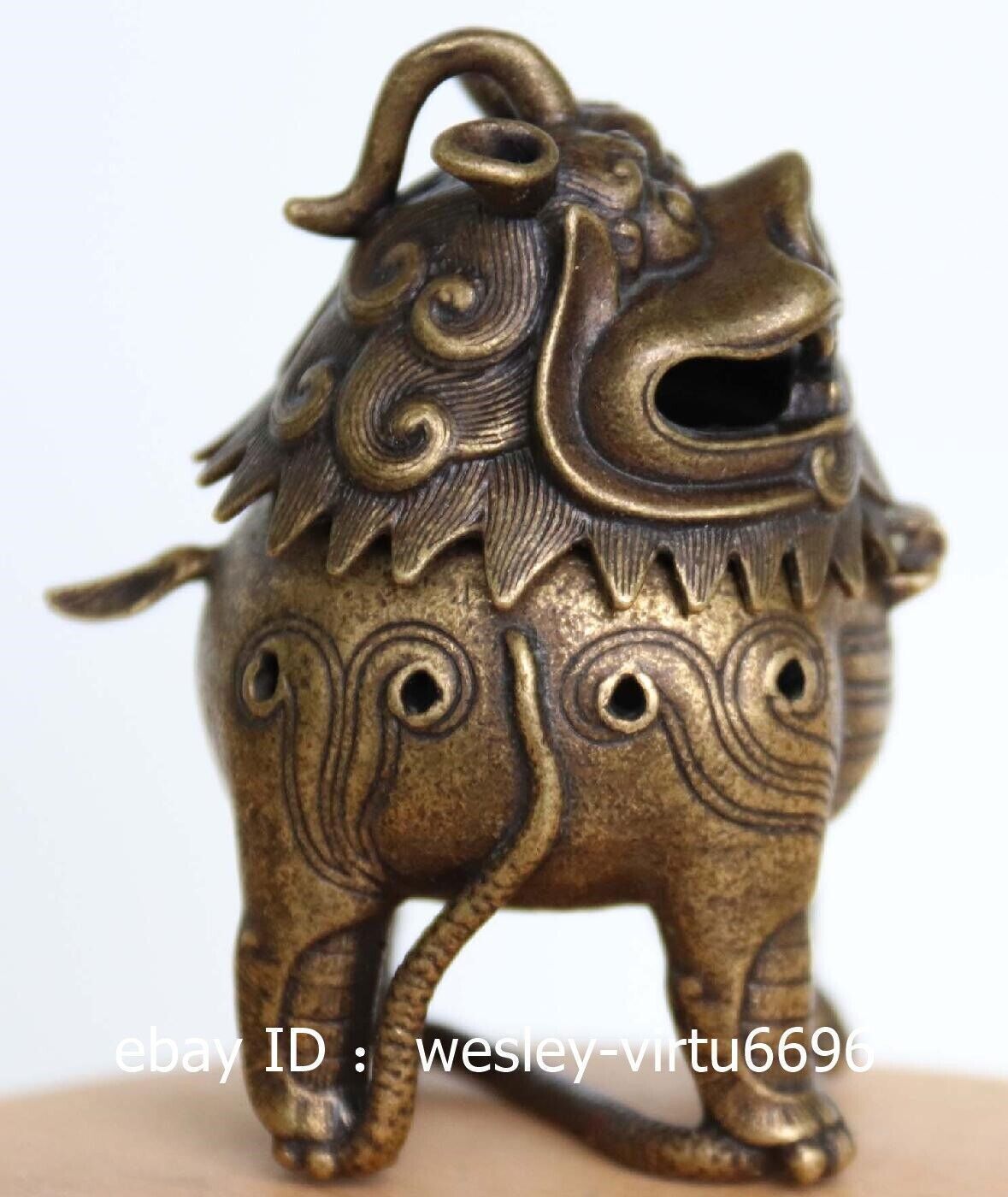 Old Copper Bronze Fu Foo Dog Lion Incense Burner Statue