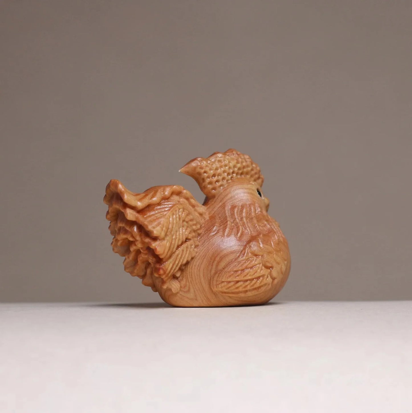 1.77" Miniature Wooden Zodiac Chicken Statue Ornament Solid Wood Carving Decor