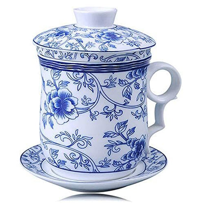 260ml Chinese Porcelain Tea Cup Set Saucer Lid Infuser Ceramic Teacup Tea Filter