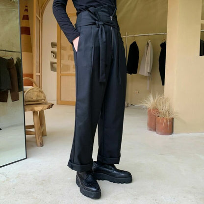 NEW Men's Loose Straight Pants Design Zipper Wide Leg Long Trousers Runway Pants
