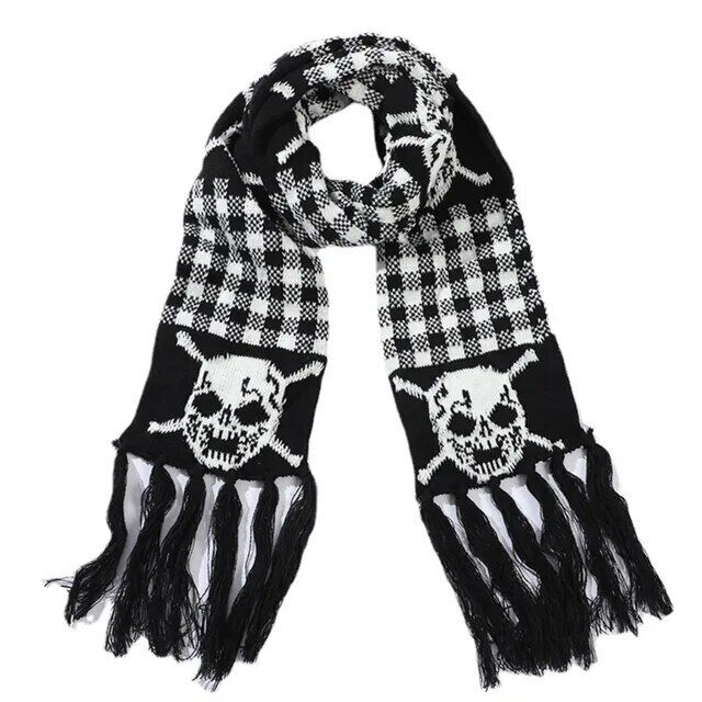 Crossbones Unisex Skull Scarf Scarves With Fringes Skeleton Knitted Winter Scarf
