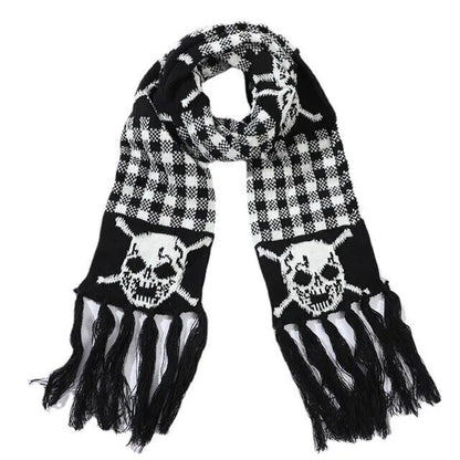 Crossbones Unisex Skull Scarf Scarves With Fringes Skeleton Knitted Winter Scarf