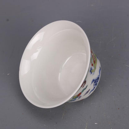 2.8" China Ming Blue White Doucai Contrasting Colors Porcelain Animal Dragon Cup