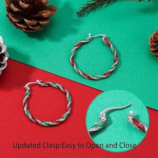 Christmas Earrings for Women, Red Green Hoop Earrings Christmas Stocking Stuffer
