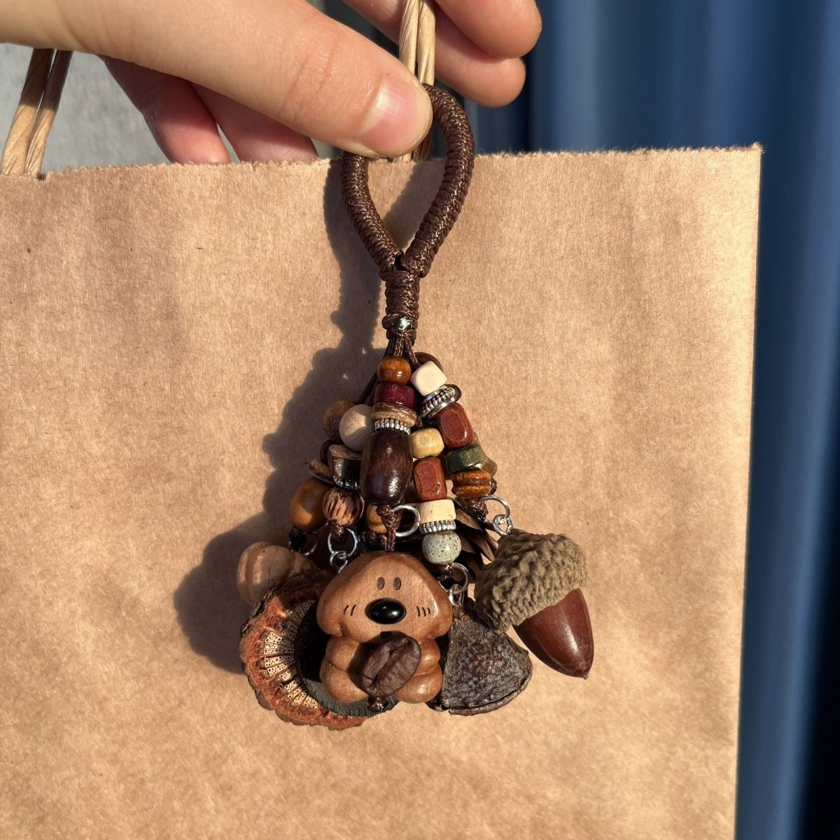 Handmade Peach Dog Charm Natural Herb Fruit Car Hanging Keychain