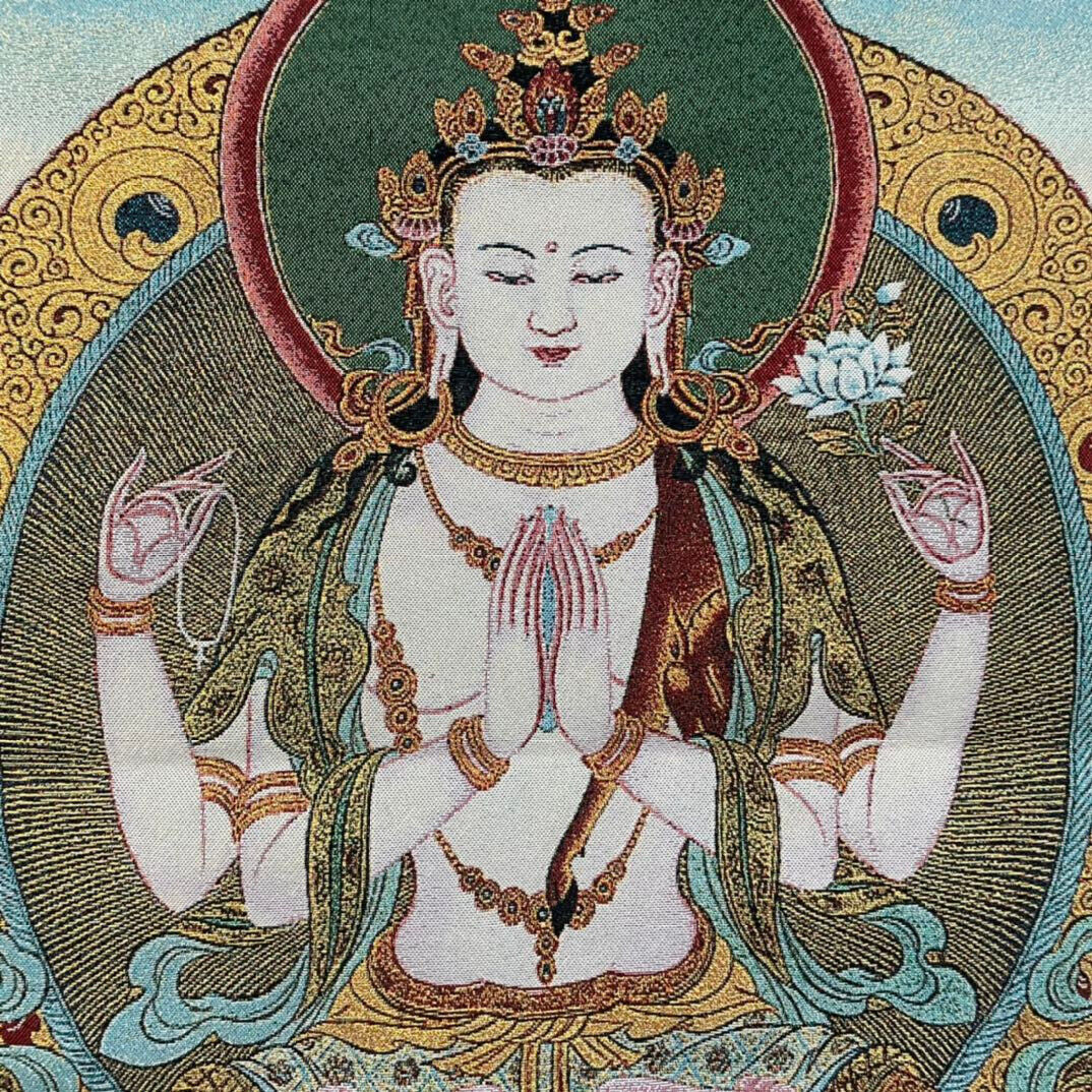 Ancient Tangka Embroidery Guanyin Bodhisattva in Tibet, China 60*90CM（四臂观音2）