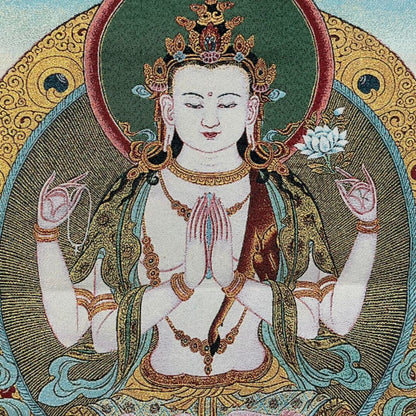 Ancient Tangka Embroidery Guanyin Bodhisattva in Tibet, China 60*90CM（四臂观音2）