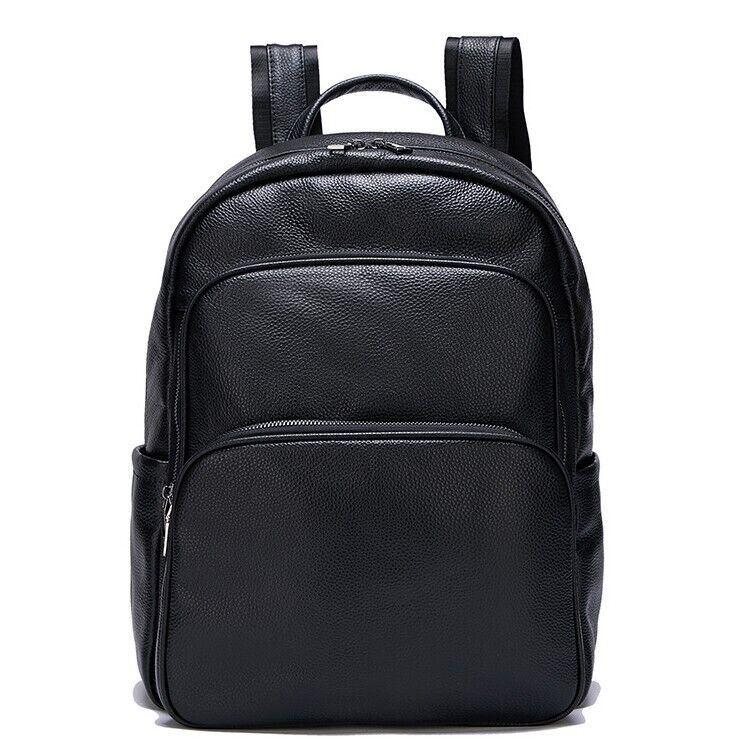 Top Cow Leather Black Men's bag, Soft Leather Large Capacity Backpack Travel Bag