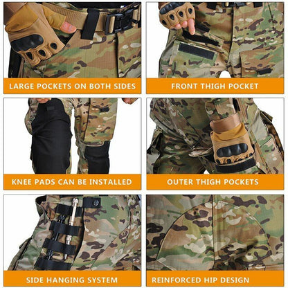 Hooded Shirt/ Pants Pads Tactical Camo Military Shooting Training Sport Hiking L