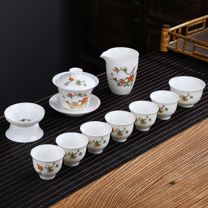 Chinese Complete Tea Set Porcelain Gaiwan Tureen Matching Tea Cup Pitcher Filter