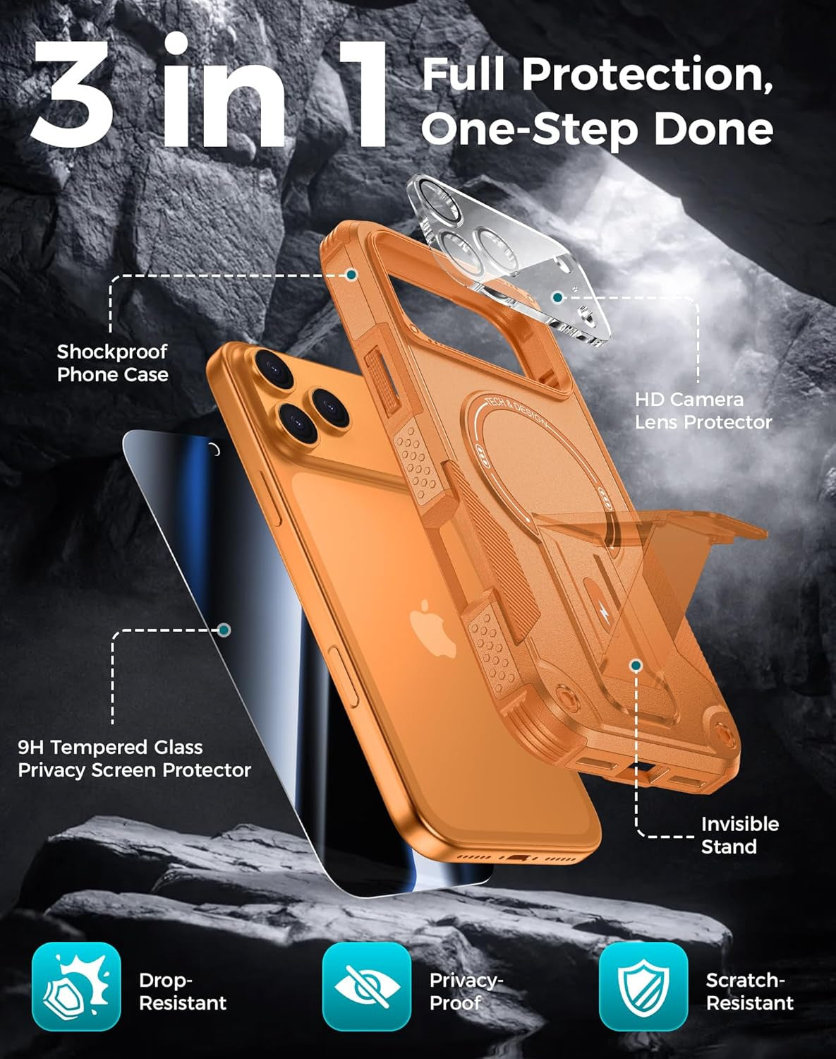 for Iphone 17 Pro Max Case with Privacy Tempered Glass Screen Protector & Camera
