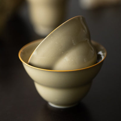 95ml *2 Jingdezhen Yellow Glaze Waist Folding Gourd Tea Cup Porcelain Master Cup