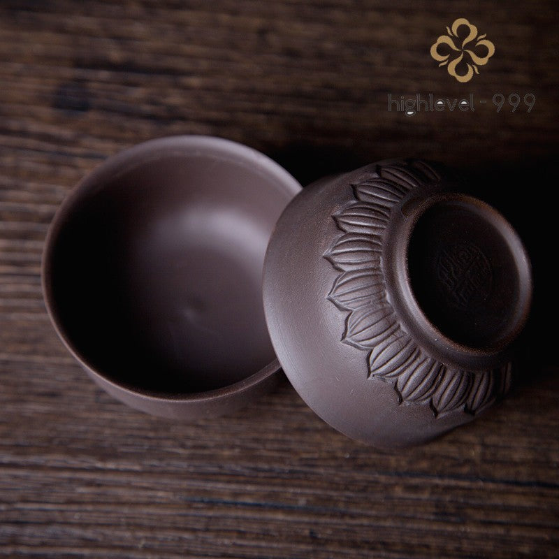 2pcs/lot Real Yixing Zisha Tea Cup 60ml Carved Cup Of Tea Purple Clay Tea Cups